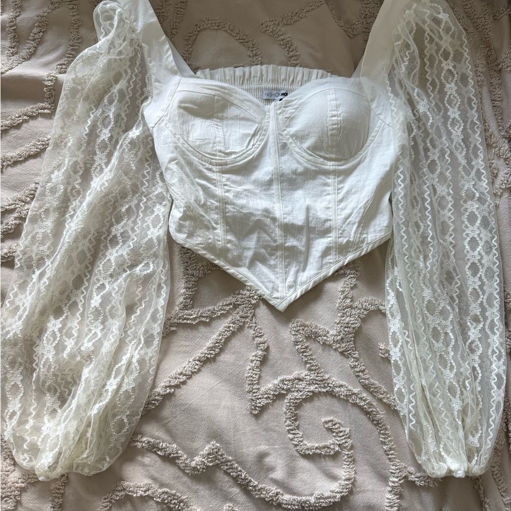 Fashion Nova White Lace Bustier Blouse